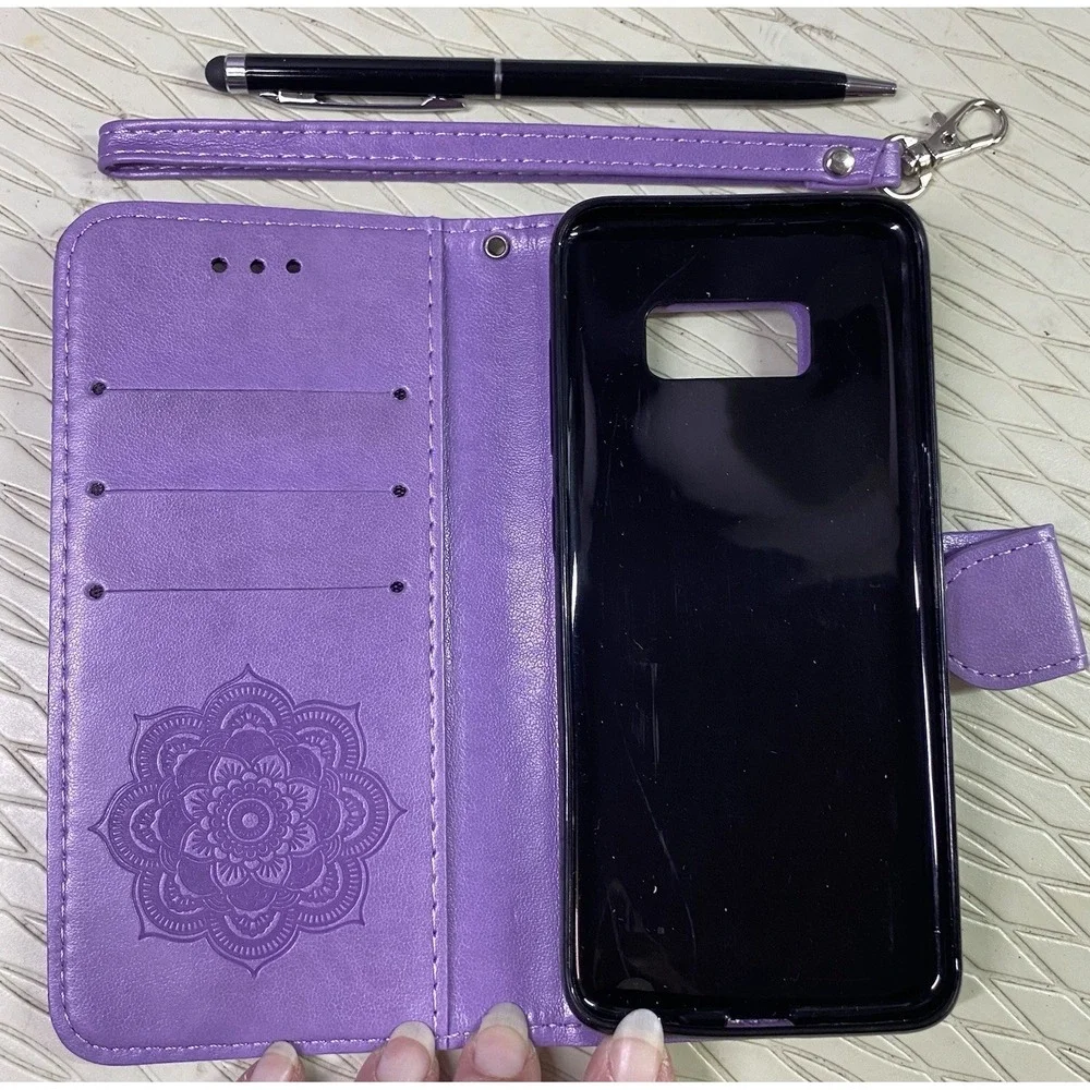 SAMSUNG GALAXY S8 Pro Case‎ Purple Mandala Phone Case W/Wrist Strap NEW 6x3x1/2